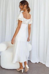 Park Avenue Flutter Sleeve Side Split Midi Dress Ivory